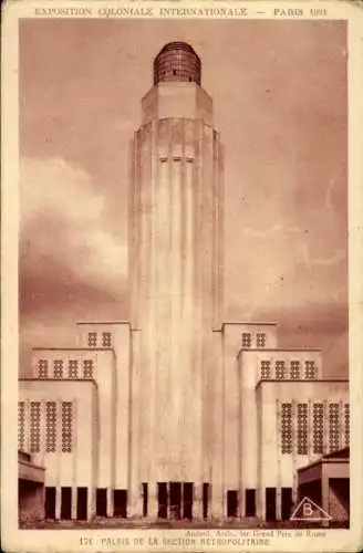 Ak Internationale Kolonialausstellung, Paris 1931, Palais de la Section Metropolitane