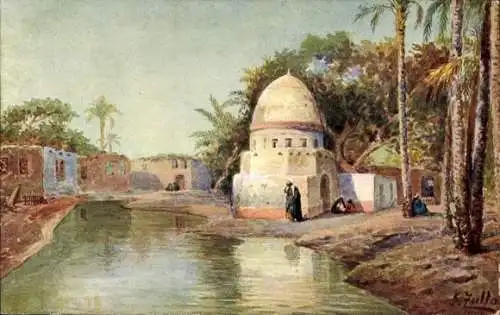 Künstler Ak Zullo, Fluss, Palmen, Maghreb