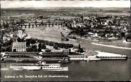 Ak Koblenz am Rhein, Deutsches Eck, Moselmündung, Schiff