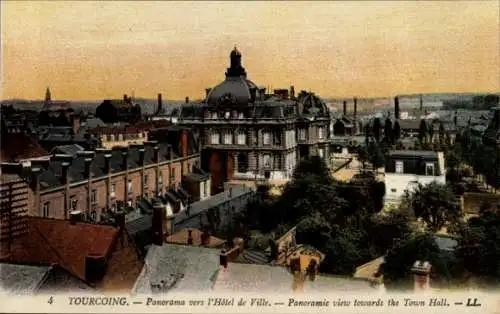 Ak Tourcoing Nord, Panorama vers l'Hotel de Ville