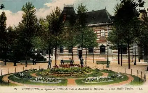 Ak Tourcoing Nord, Le Square de l'Hotel-de-Ville, Academie de Musique