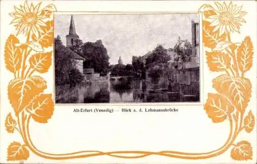 Ak Erfurt in Thüringen, Alt-Erfurt, Lehmannsbrücke, Kirchturm