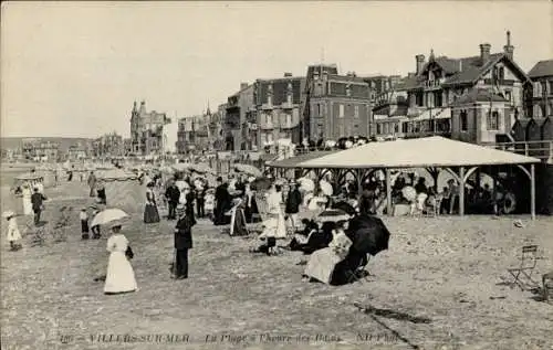 Ak Villers sur Mer Calvados, La Plage a l'heure des Bains