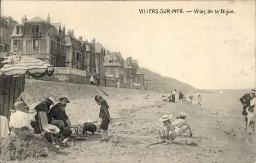 Ak Villers sur Mer Calvados, Strandvillen, Strand