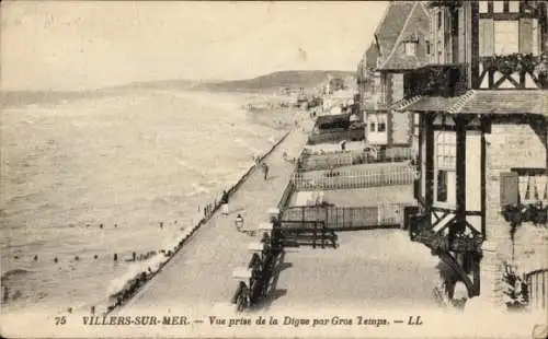 Ak Villers sur Mer Calvados, Vue prise de la Digue par Gros Temps