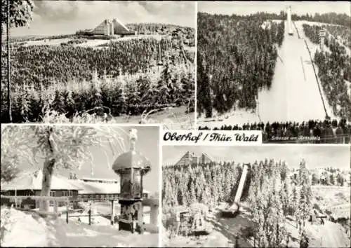 Ak Oberhof im Thüringer Wald, Teilansichten, Schanze, Winter