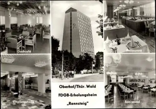 Ak Oberhof im Thüringer Wald, FDGB-Erholungsheim Rennsteig, Dachcafe, Restaurant, Speisesaal