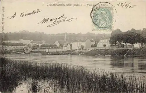 Ak Champagne sur Seine Seine et Marne, vue sur la Seine