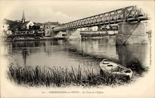 Ak Champagne sur Seine Seine et Marne, Brücke, Kirche