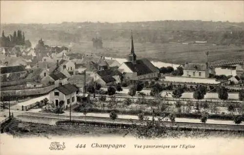 Ak Champagne sur Seine Seine et Marne, Panorama, Kirche