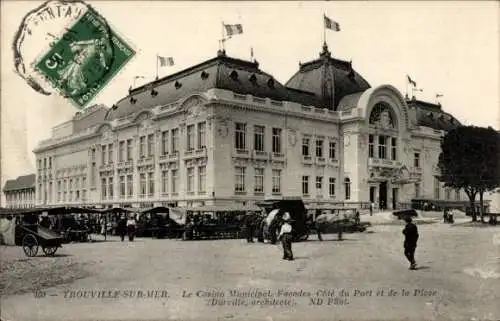 Ak Trouville sur Mer Calvados, Le Casino Municipal, Facades Cote du Port et de la Place