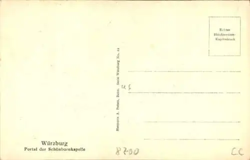 Ak Würzburg am Main Unterfranken, Schönbornkapelle, Portal