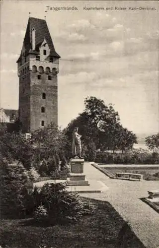 Ak Tangermünde an der Elbe, Kapitelturm, Kaiser Karl-Denkmal