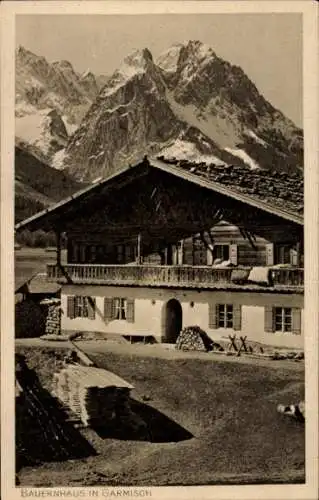 Ak Garmisch Partenkirchen in Oberbayern, Bauernhaus, Gebirge