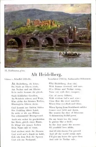 Ak Heidelberg am Neckar, Gedicht Alt-Heidelberg, Teilansicht, Brücke