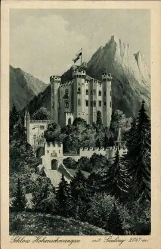 Künstler Ak Hohenschwangau Schwangau im Ostallgäu, Schloss Hohenschwangau, Säuling