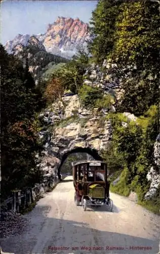 Ak Ramsau im Berchtesgadener Land Oberbayern, Autobus am Weg nach Ramsau - Hintersee