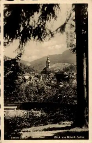 Ak Baden Baden am Schwarzwald, Teilansicht, Kirchturm, Blick von Schloss Solms