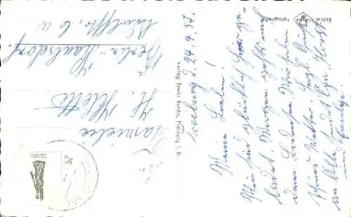 Ak Freiburg im Breisgau, Münster U.L.F., Portal, Tympanon, Mittelschiff, Hochchor, Madonna