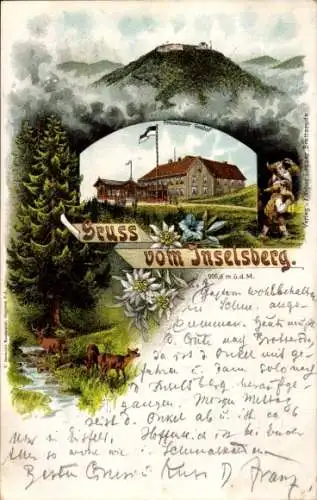 Litho Brotterode in Thüringen, Inselsberg, Preußischer Gasthof, Zwerge, Edelweiß