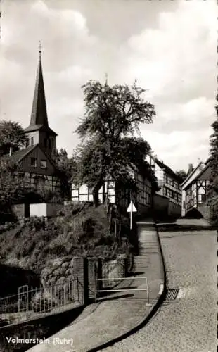 Ak Volmarstein Wetter an der Ruhr, Straße, Kirchturm, Fachwerkhäuser