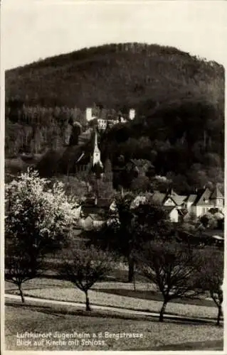 Ak Jugenheim an der Bergstraße Hessen, Kirche mit Schloss