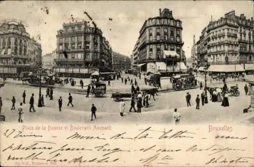 Ak Brüssel Brüssel, Place de la Bourse, Boulevard Anspach