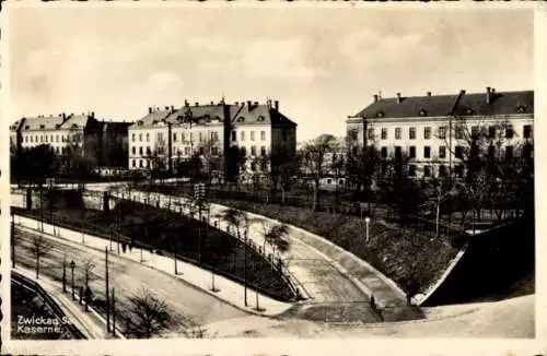 Ak Zwickau in Sachsen, Kasernen, Straßenpartie