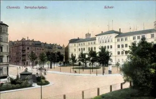 Ak Chemnitz in Sachsen, Bernsbachplatz, Schule