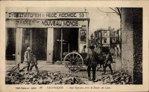 Ak Thessaloniki Saloniki Griechenland, Rue Egnatia in der Nähe des Lyoner Basars