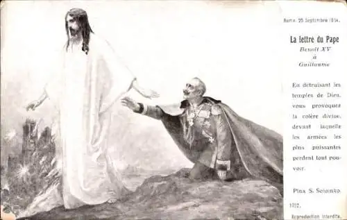 Künstler Ak Solomko, La lettre du Pape Benoit XV a Guillaume, Kaiser Wilhelm II, Jesus, Karikatur