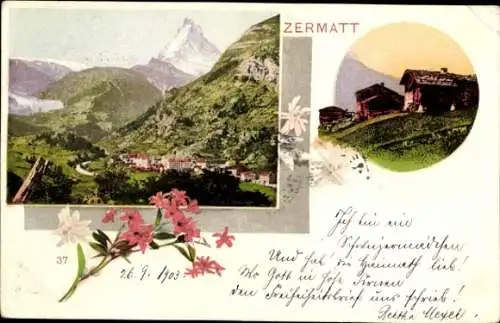 Passepartout Ak Zermatt Kanton Wallis Schweiz, Panorama, Hütte