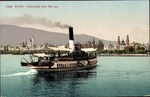 Ak Zürich Stadt Schweiz, Alpenquai vom See aus, Salondampfer MS Speer