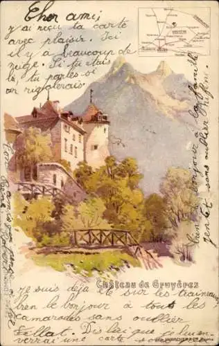 Künstler Litho Gruyères Kanton Freiburg Schweiz, Schloss