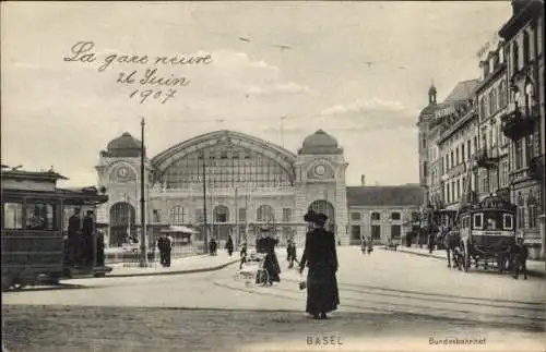 Ak Basel Bâle Stadt Schweiz, Bundesbahnhof