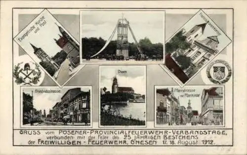 Ak Gniezno Gnesen Posen, Posener Provinzial-Feuerwehr-Verbandstag 1912, 25 J. Freiwillige Feuerwehr