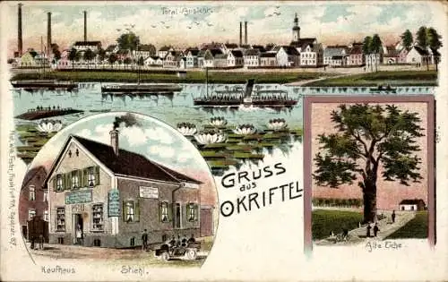 Litho Kriftel im Taunus Hessen, Gesamtansicht, Kaufhaus Stiehl, alte Eiche