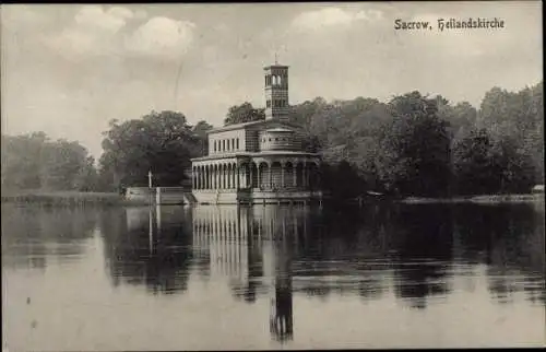 Ak Sacrow Potsdam, Heilandskirche vom Wasser aus gesehen