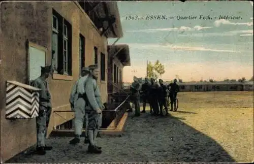 Ak Essen im Ruhrgebiet Nordrhein Westfalen, Quartier Foch, Interieur, Soldaten