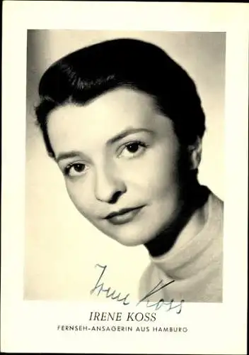 Ak Schauspielerin und Fernsehansagerin Irene Koss, Portrait, Autogramm