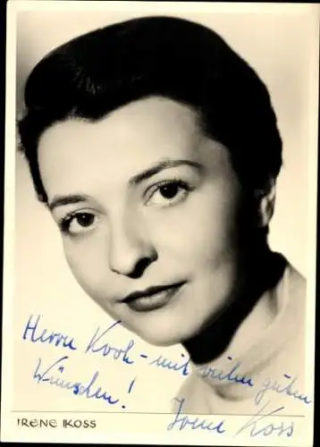 Ak Schauspielerin und Fernsehansagerin Irene Koss, Portrait, Autogramm