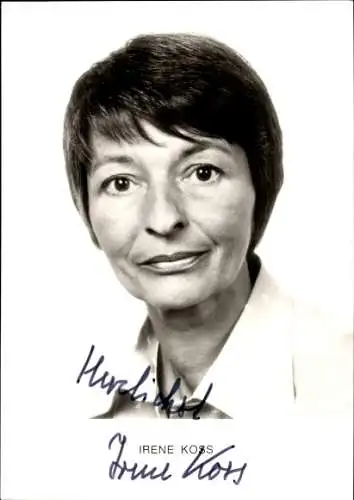 Ak Schauspielerin und Fernsehansagerin Irene Koss, Portrait, Autogramm