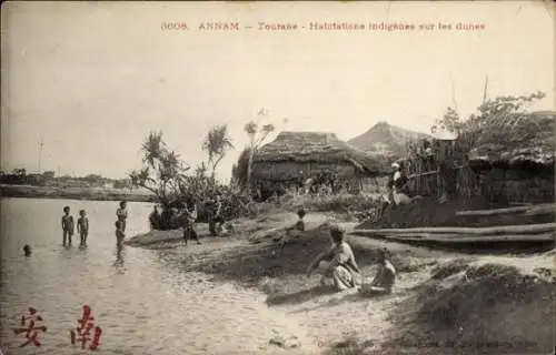 Ak Da Nang Tourane Vietnam, Habitations indigenes sur les dunes