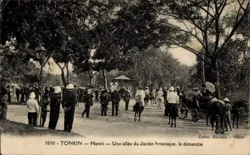 Ak Hanoi Tonkin Vietnam, eine Gasse des Botanischen Gartens, am Sonntag