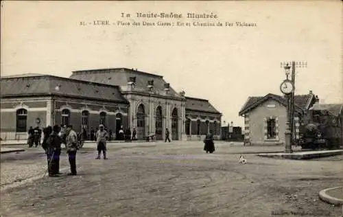 Ak Lure Haute Saône, Straßenpartie, Bahnhof