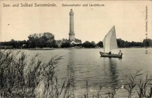 Ak Chorzelin Osternothafen Świnoujście Swinemünde Pommern, Leuchtturm, Segelboot