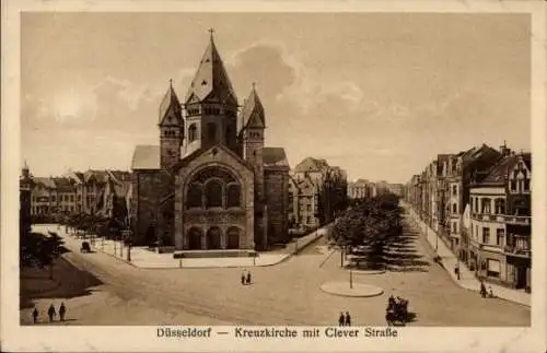 Ak Düsseldorf am Rhein, Kreuzkirche, Clever Straße