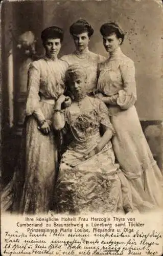 Ak Herzogin Thyra von Cumberland zu Braunschweig und Lüneburg, Maria Louise, Alexandra, Olga