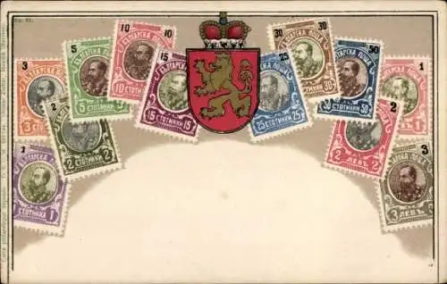 Wappen Briefmarken Ak Bulgarien, Löwe mit Krone