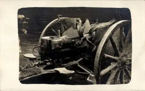 Foto Ak Villers-Faucon Somme, Zerstörtes Geschütz, I WK